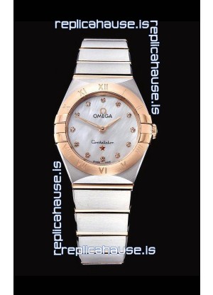 Omega Constellation Ladies Swiss Quartz 1:1 Mirror Replica - Two Tone Casing in White Pearl Dial