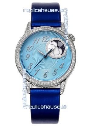 Vacheron Constantin Egerie Muse Moonphase 904L Steel Casing in Blue Dial Swiss Replica