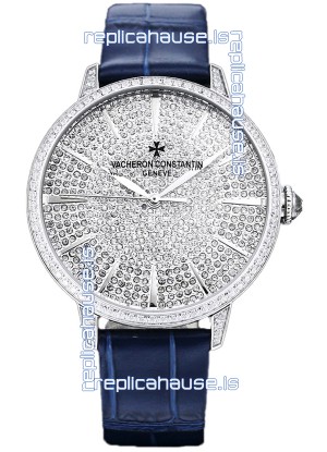 Vacheron Constantin Patrimony Self-Winding Jewellery Diamonds Paved Dial in White Gold Plating