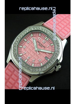 Patek Phillipe Nautilis Swiss Diamond Replica Watch in Pink Dial