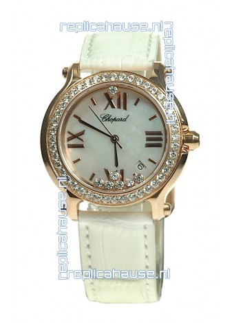 Chopard Happy Sport Swiss Ladies Swiss Replica Gold Watch in Diamond Bezel