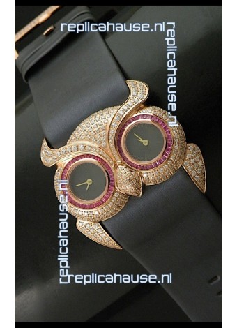 Chopard Animal World Ladies Owl Black Full Diamond Watch with Gold Plating