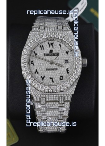 Audemars Piguet Royal Oak 15400 Iced Out Arabic Dial in Stainles Steel Casing Swiss Replica Watch