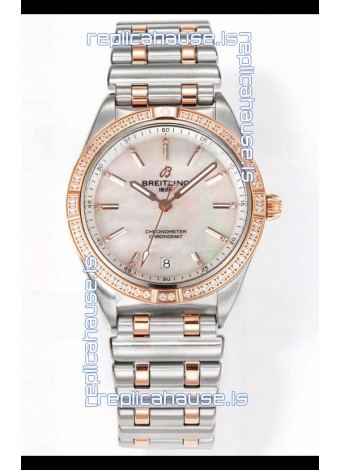 Breitling Chronomat 36MM 2 Tone Rose Gold Casing 1:1 Mirror Replica Watch Pearl Dial