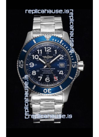 Breitling SuperOcean II 44mm 904L Steel Case 1:1 Mirror Replica Watch in Blue Dial 