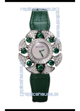 Bvlgari Divas's Dream Edition Watch in Steel Casing - Diamonds Paved Bezel Swiss Replica