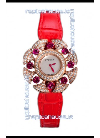Bvlgari Divas's Dream Edition Watch in Rose Gold Casing - Diamonds Paved Dial Swiss Replica