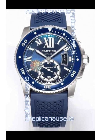 Calibre De Cartier Watch 42MM Blue Dial Steel Case - 1:1 Mirror Replica Watch