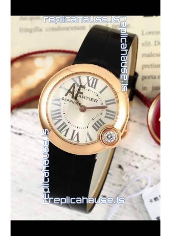 Ballon Blanc De Cartier Swiss Quartz Replica Watch in Rose Gold Casing Leather Strap 