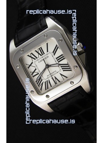 Cartier Santos De Cartier 1:1 Mirror Replica Black Strap 33MM Ladies Watch 