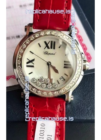 Chopard Happy Stainless Steel Swiss Quartz Watch 1:1 Mirror Replica - Genuine Diamonds 