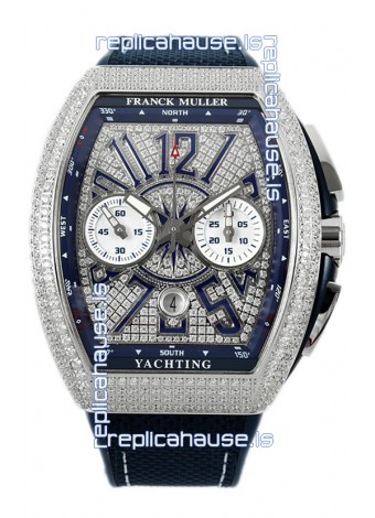 Franck Muller Vanguard V45 Chronograph 904L Steel Diamonds Embedded Dial Swiss Replica
