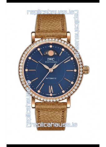 IWC Portofino IW6596 Automatic Moon Phase Rose Gold Casing Watch in Blue Dial 37MM