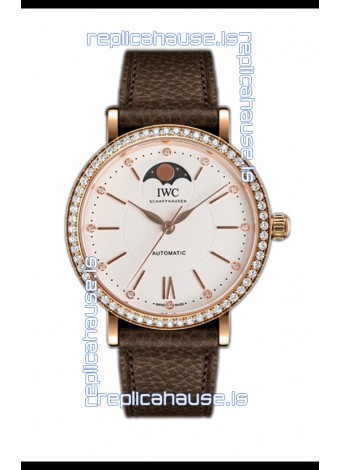 IWC Portofino IW6596 Automatic Moon Phase Rose Gold Casing Watch in White Dial 37MM