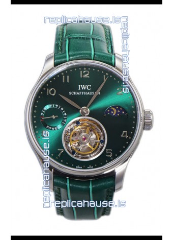IWC Portugese Hand-Wound Genuine Tourbillon Green Dial Steel Casing Swiss Replica Watch 