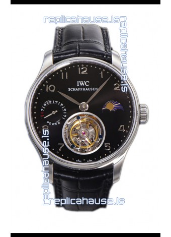 IWC Portugese Hand-Wound Genuine Tourbillon Black Dial Steel Casing Swiss Replica Watch 