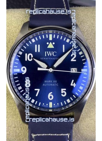 IWC Pilot MARK XX Series IW328203 1:1 Mirror Swiss Replica Watch in Blue Dial Leather Strap