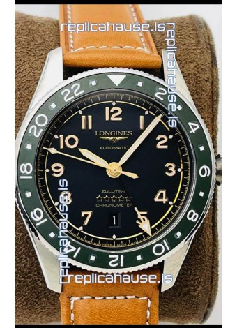 Longines Spirit ZULU Time 1:1 Mirror Replica Watch in 904L Steel Casing - Swiss L844.4 Automatic Movement Brown Strap