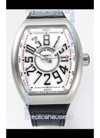 Franck Muller Vanguard Crazy Hours in Stainless Steel - White Dial Swiss Replica Watch 