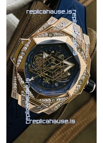 Hublot Big Bang UNICO Sang Bleu II Rose Gold Diamonds 1:1 Mirror Quality Swiss Replica Watch 