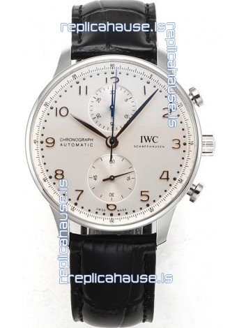 IWC Portuguese Chronograph Swiss Replica Watch in Steel Case Steel White Dial - 1:1 Mirror Replica Edition