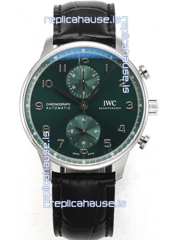 IWC Portuguese Chronograph Swiss Replica Watch in Steel Case Green Dial - 1:1 Mirror Replica Edition
