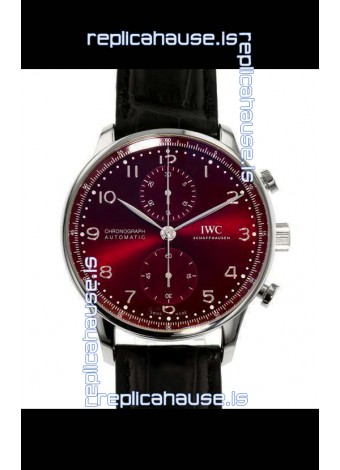 IWC Portuguese Chronograph Swiss Replica Watch in Steel Case Maroon Dial - 1:1 Mirror Replica Edition
