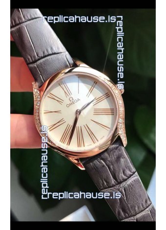 Omega De Ville Tresor Edition Swiss Quartz Watch 36MM Rose Gold Casing White Dial