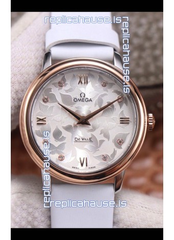 Omega De Ville Floral Dial Swiss Quartz Movement in Two Tone Casing - Steel Dial