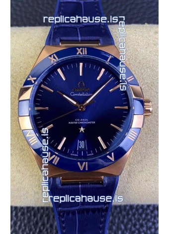 Omega Co-Axial Constellation 41MM Rose Gold 904L Steel - Blue Dial 1:1 Mirror Replica Watch