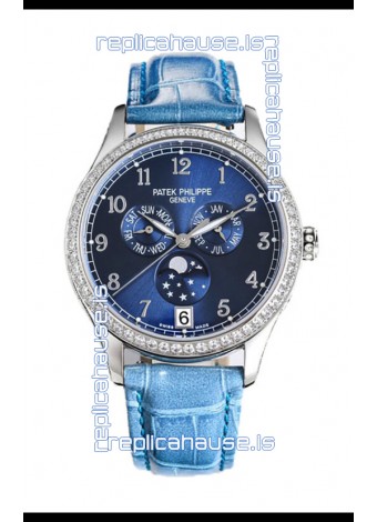 Patek Philippe Complications 4948G Annual Calendar Moonphase Blue Dial White Gold Swiss Replica 