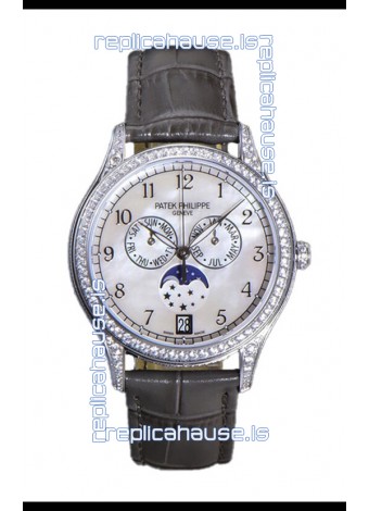 Patek Philippe Complications 4948G Annual Calendar Moonphase Pearl Dial White Gold Swiss Replica 