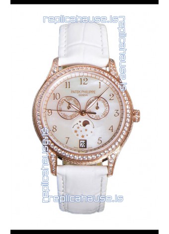 Patek Philippe Complications 4948G Annual Calendar Moonphase Pearl Dial Rose Gold Swiss Replica