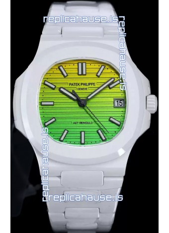 Patek Philippe Nautilus 5711 AET Remould White Ceramic Edition Gradient Yellow/Green Dial Swiss Replica Watch