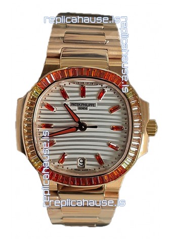 Patek Philippe Nautilus 7118R 35MM 1:1 Rose Gold Case White Dial 1:1 Mirror Replica Watch