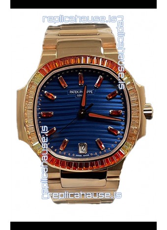 Patek Philippe Nautilus 7118R 35MM 1:1 Rose Gold Case Blue Dial 1:1 Mirror Replica Watch