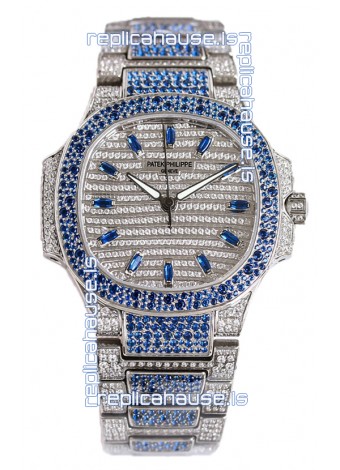Patek Philippe Nautilus 7118R 35MM 1:1 Blue Diamonds Paved Watch in Steel Casing 