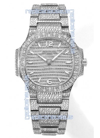 Patek Philippe Nautilus 7118R 35MM 1:1 Diamonds Paved Watch in Steel Casing 