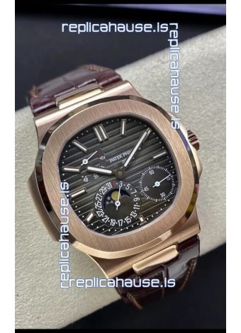 Patek Philippe Nautilus 5712/R 1:1 Quality Swiss Replica Watch in Brown Dial Leather Strap