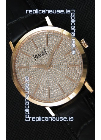 Piaget Altiplano G0A36128 Paved Diam Dial Swiss Quartz Replica Watch in Pink Gold Case