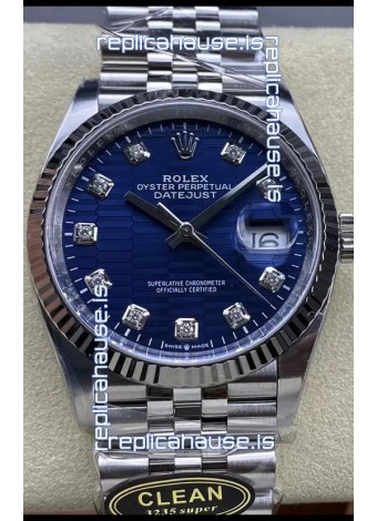 Rolex Datejust Cal.3235 Movement 1:1 Mirror Replica 904L Steel 36MM - Blue Fluted Motif Dial