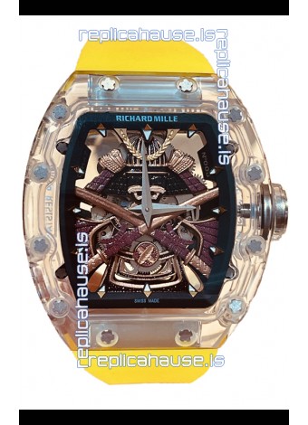 Richard Mille RM047 Samurai Genuine Tourbillon Watch Yellow Strap in Sapphires Casing 