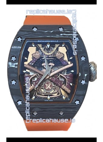 Richard Mille RM047 Samurai Genuine Tourbillon Watch in Carbon Casing Orange Strap