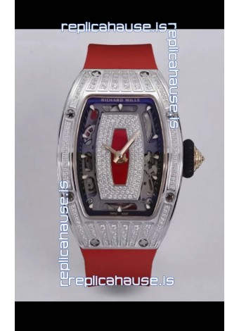 Richard Mille Super Clone RM07-01 Diamonds Paved 904L Steel Casing Automatic Replica Watch