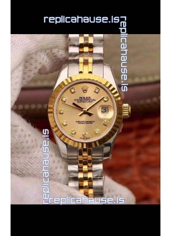 Rolex Datejust Ladies 28MM Cal.3135 Movement Swiss Replica in 904L Steel Yellow Gold 2 Tone Case