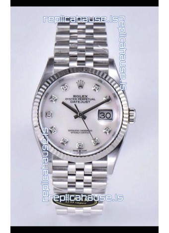 Rolex Datejust 126234 36MM Swiss Replica in 904L Steel in White Pearl Dial 1:1 Mirror Replica