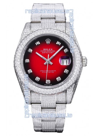 Rolex Datejust 41MM Swiss Replica - Iced Out Edition in Red Dial 