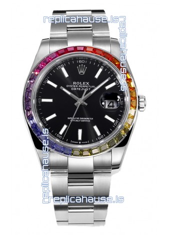 Rolex Datejust 41MM Swiss Replica Watch - 904L Steel in Black Dial 