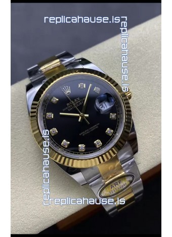 Rolex Datejust M126333 41MM ETA3235 72 Hours Power Black Diamonds Dial Oyster 1:1 Mirror Replica Yellow Gold 904L Steel