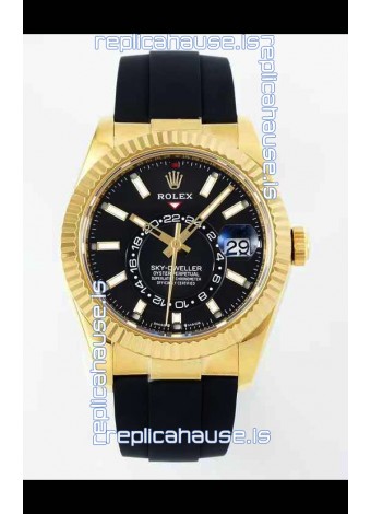 Rolex Sky-Dweller REF# 336935 Black Dial Watch in Yellow Gold 904L Steel Case 1:1 Mirror Replica